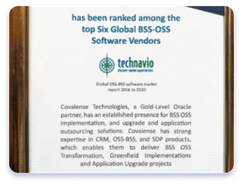 Covalense is ranked among the top Six vendors in the Global BSS-OSS Software market